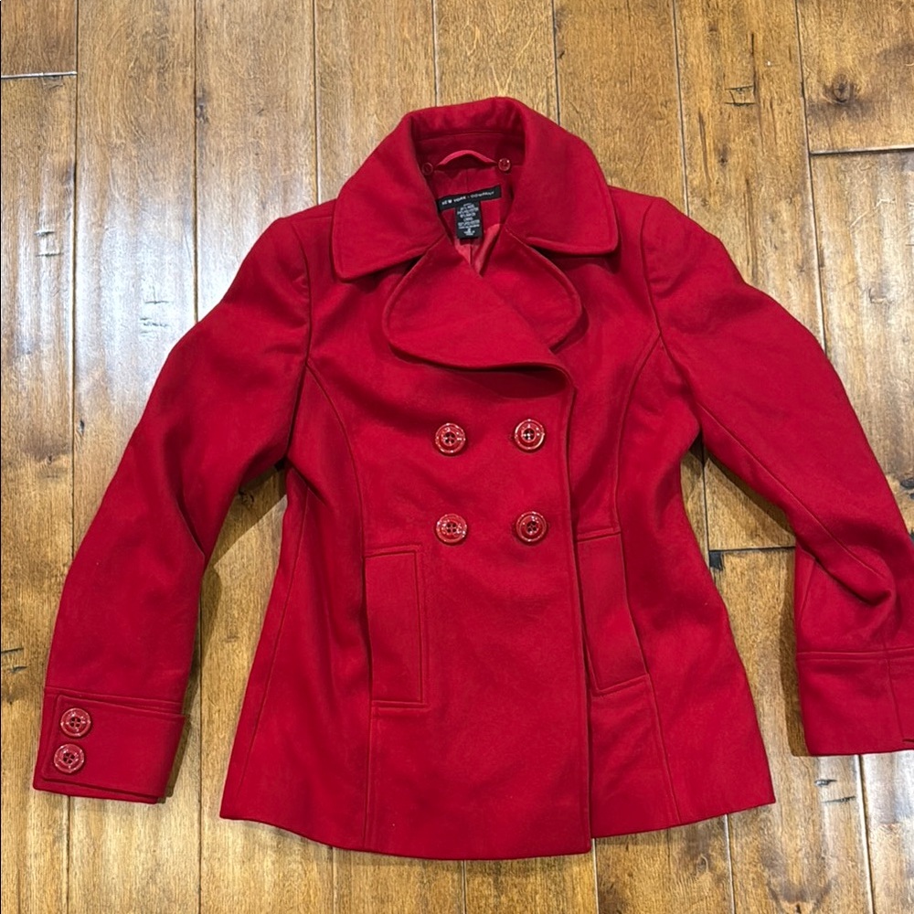 New York & Company Red Peacoat with Wide Collar